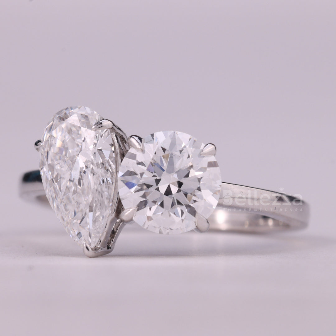 1.50CTW Pear & Round Cut Toi Et Moi Moissanite Engagement Ring