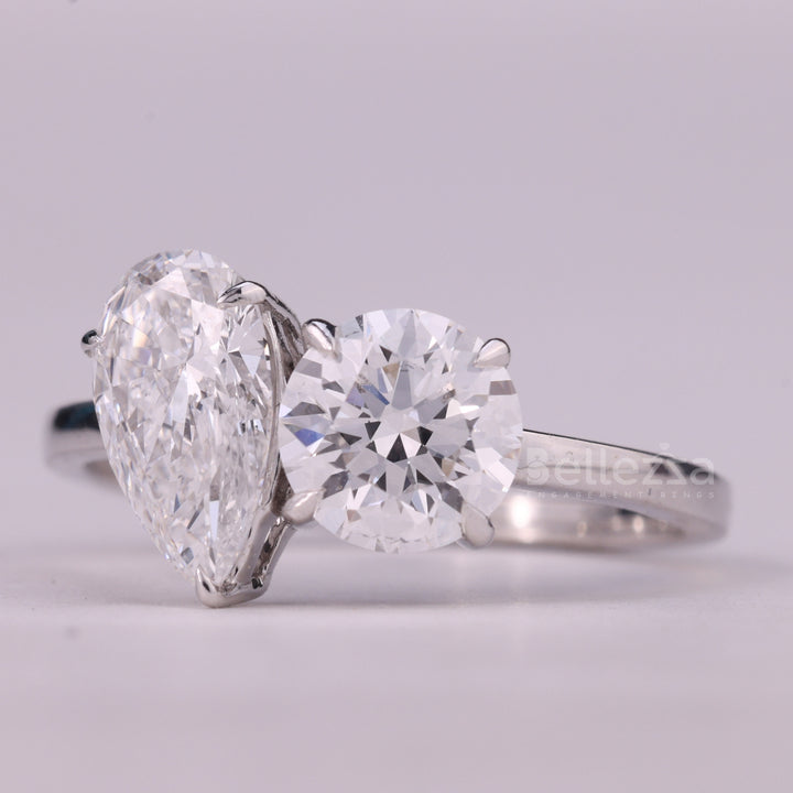 1.50CTW Pear & Round Cut Toi Et Moi Moissanite Engagement Ring