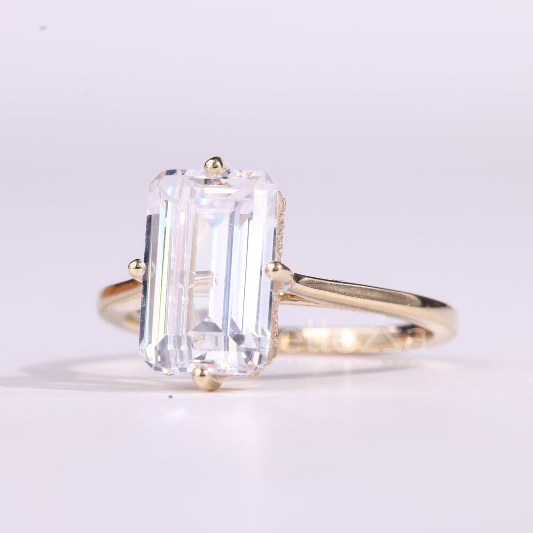 2.50CT Emerald Cut Hidden Halo Moissanite Engagement Ring