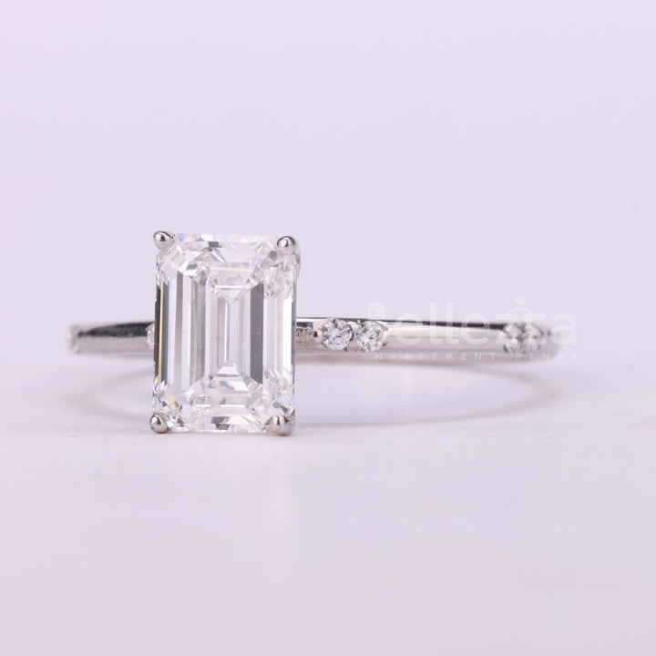 0.75CT Emerald Cut Cluster Diamond Moissanite Engagement Ring