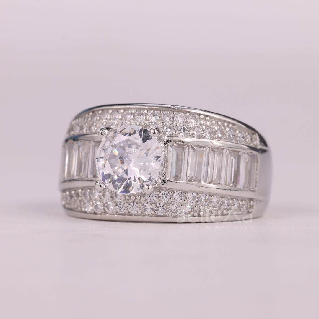 1.0CT Round Cut Cluster Diamond Moissanite Engagement Ring