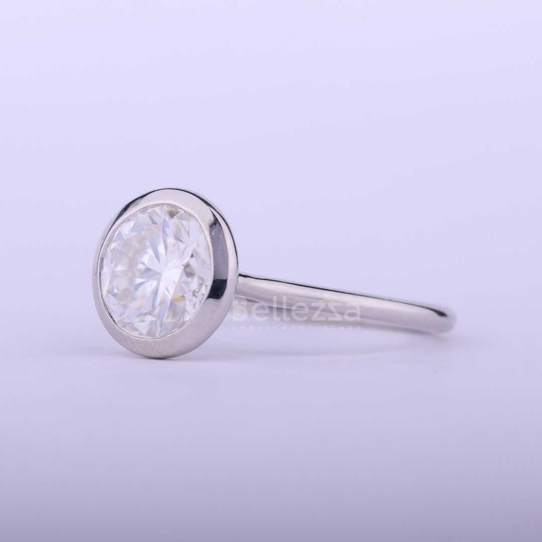 1.0CT Round Cut Diamond Bezel Setting Solitaire Engagement Ring
