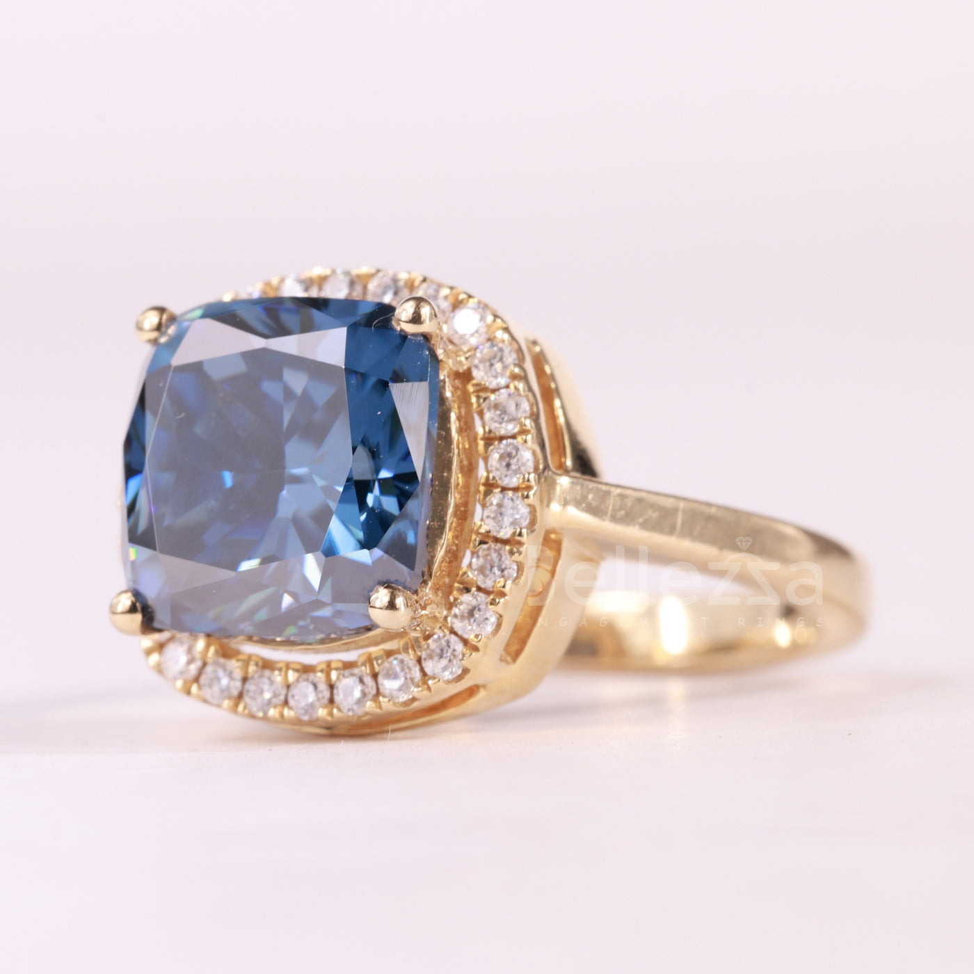 1.50CT Blue Sapphire Cushion Cut Halo Diamond Engagement Ring