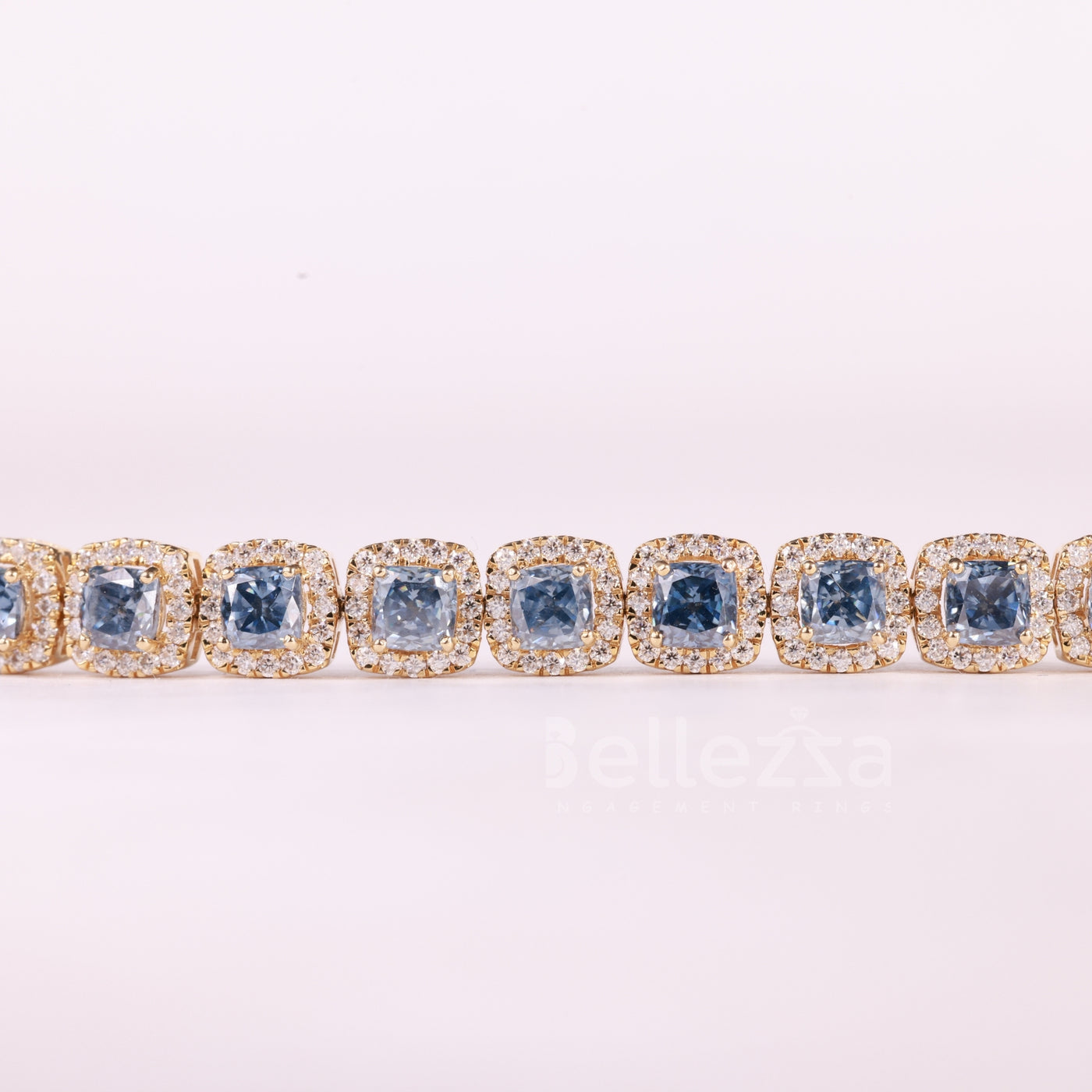 Cushion Cut Blue Sapphire Gemstone Halo Set Moissanite Bracelet