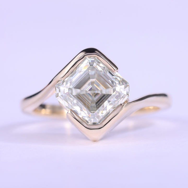1.50CT Asscher Cut Unique Bezel Set Solitaire Engagement Ring
