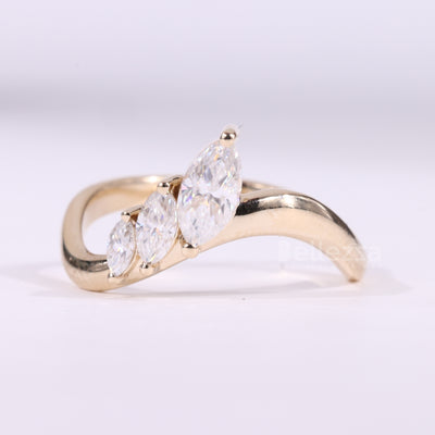 Marquise Cut Three Stone Unique Curved Moissanite Wedding Band