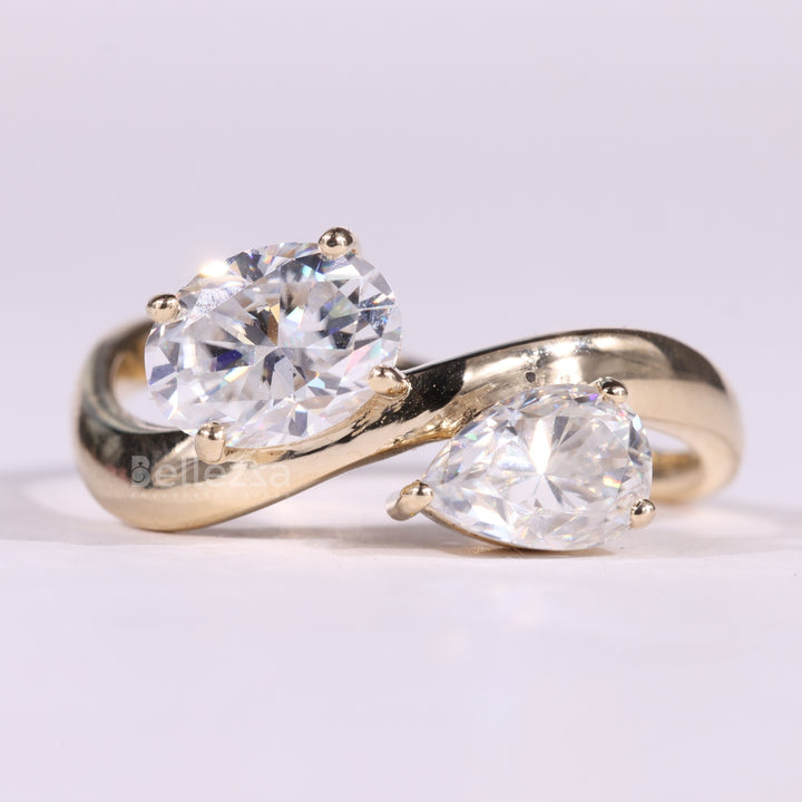 1.50CTW Oval & Pear Cut Curved Moissanite Toi Et Moi Engagement Ring