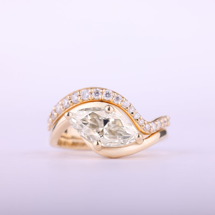 1.50CT East-West Marquise Cut Curved Moissanite Bridal Ring Set