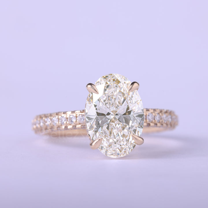 1.50CT Oval Cut Three Side Pave Setting Moissanite Engagement Ring