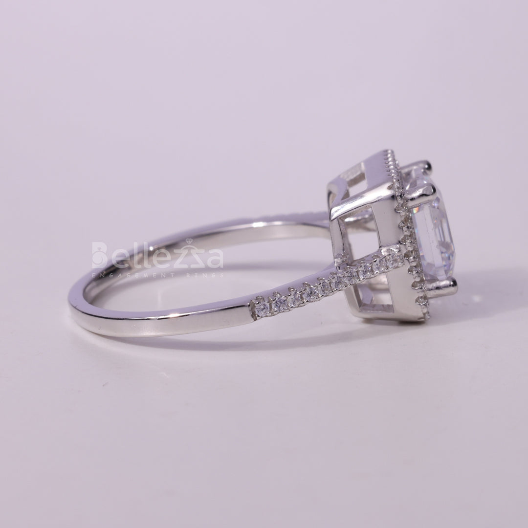 1.0CT Asscher Cut Pave Setting Moissanite Engagement Ring