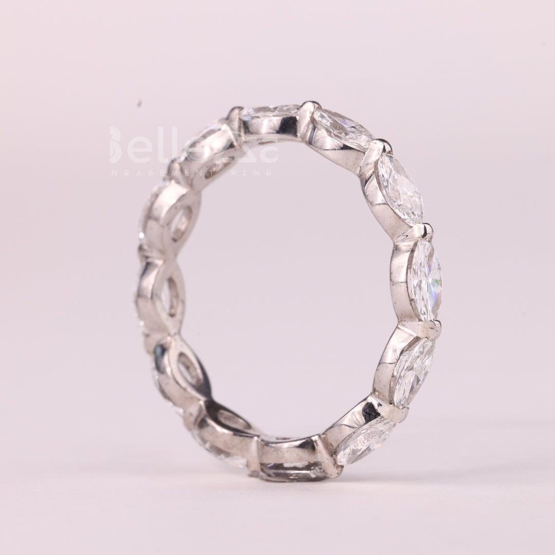 East-West Marquise Cut Diamond Full Eternity Moissanite Wedding Band