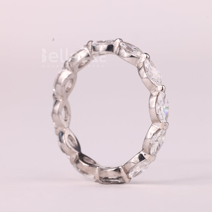 East-West Marquise Cut Diamond Full Eternity Moissanite Wedding Band