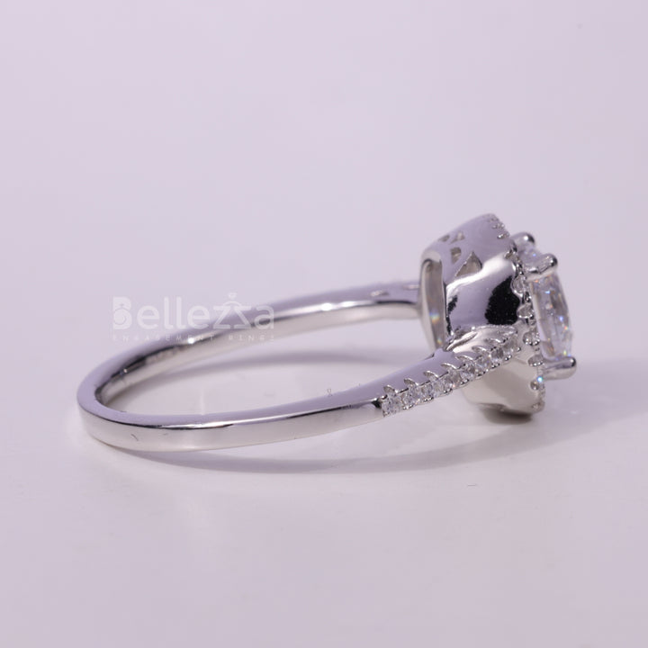 1.0CT Round Cut Halo Pave Setting Moissanite Engagement Ring