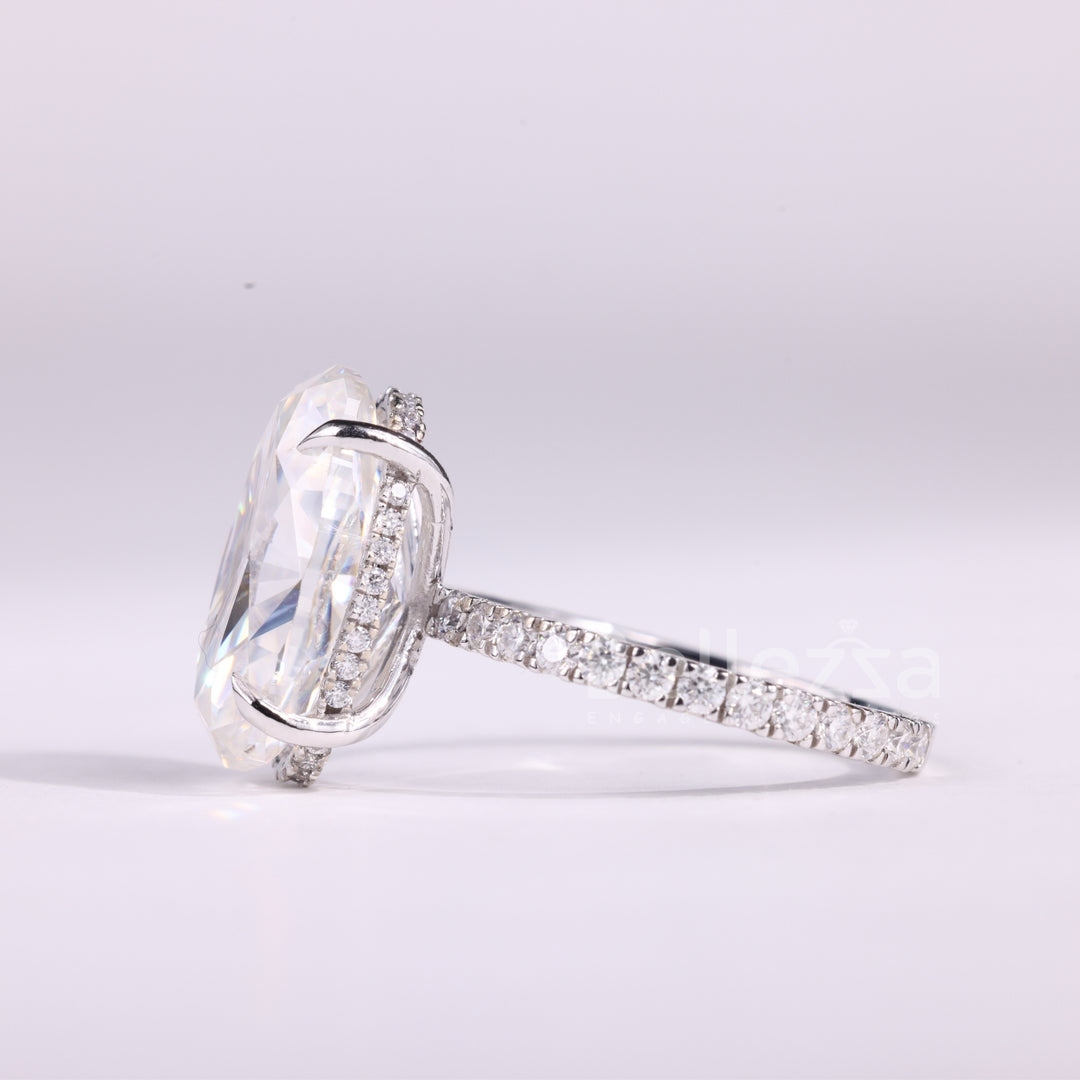 3.0CT Oval Cut Hidden Halo Pave Setting Moissanite Engagement Ring
