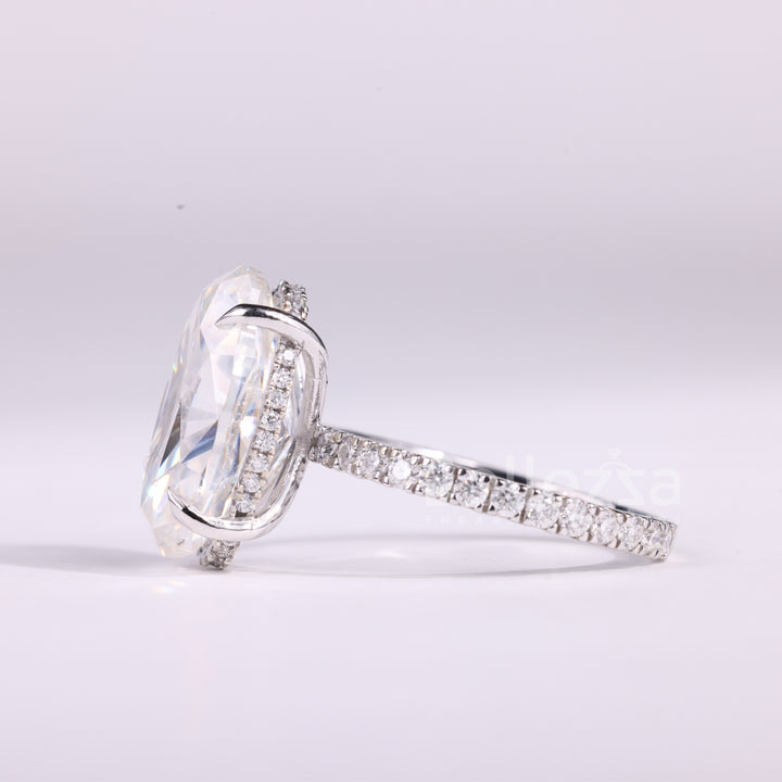 3.0CT Oval Cut Hidden Halo Pave Setting Moissanite Engagement Ring