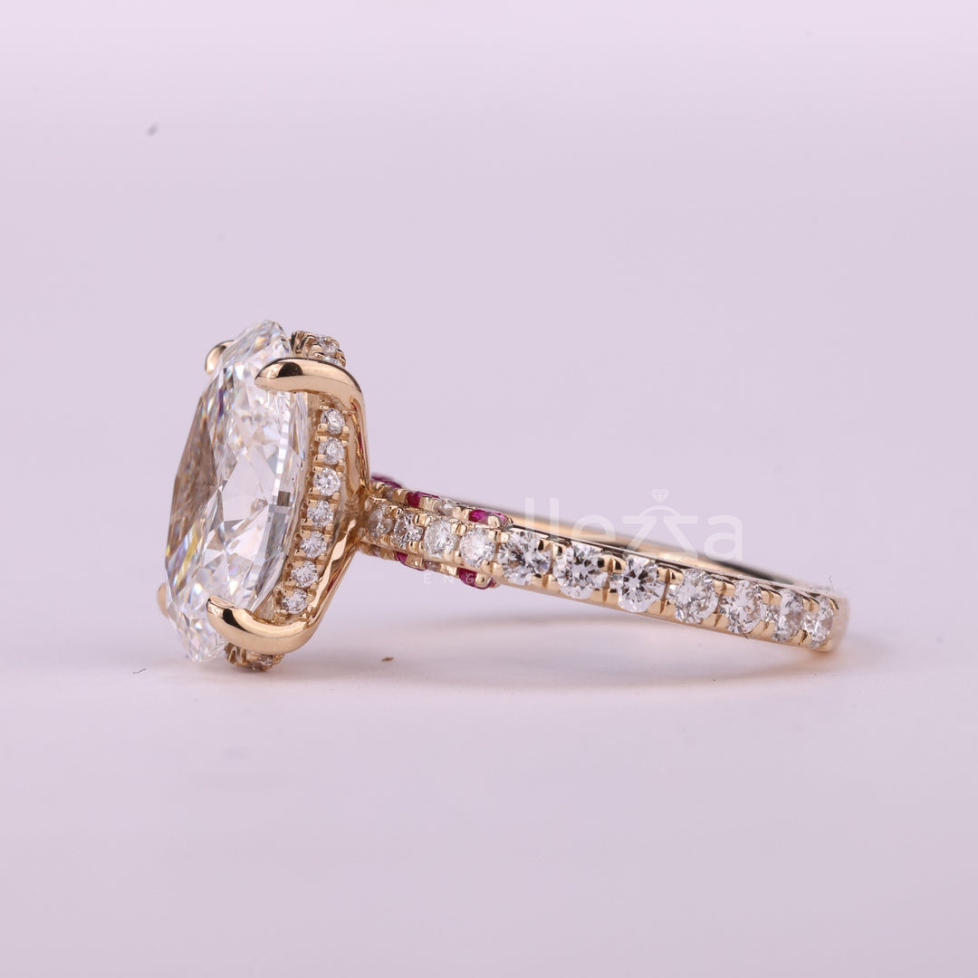2.50CT Oval Cut Three Side Pave Setting Unique Moissanite Engagement Ring