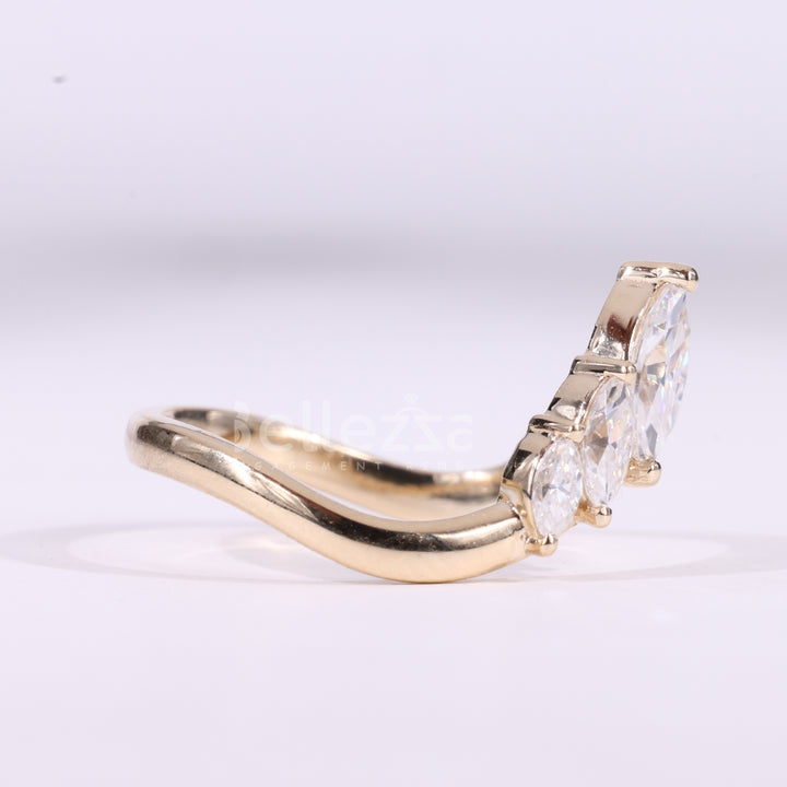 Marquise Cut Three Stone Unique Curved Moissanite Wedding Band