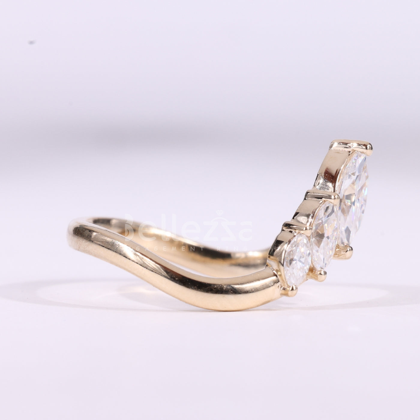 Marquise Cut Three Stone Unique Curved Moissanite Wedding Band