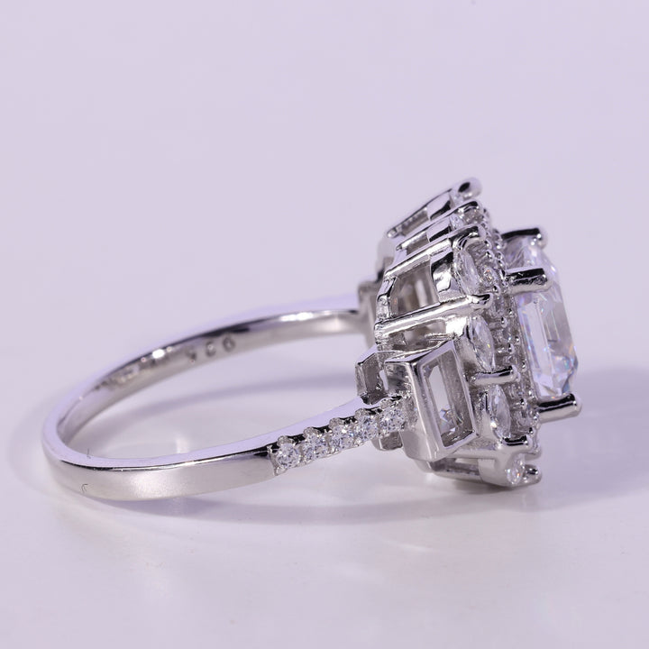 1.0CT Asscher Cut Cluster Diamond Moissanite Engagement Ring