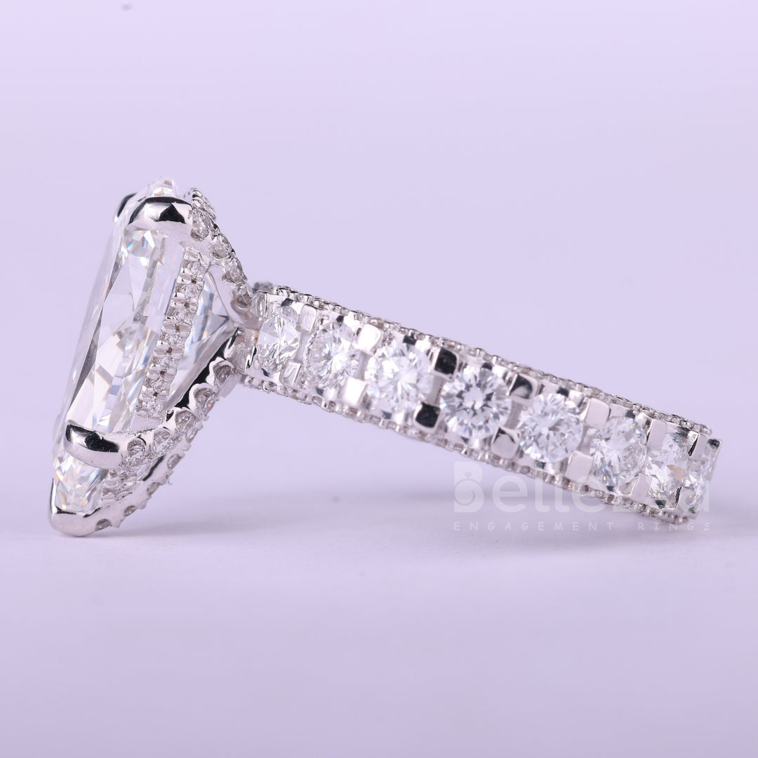 4.0CT Pear Cut Diamond Pave Setting Full Eternity Engagement Ring