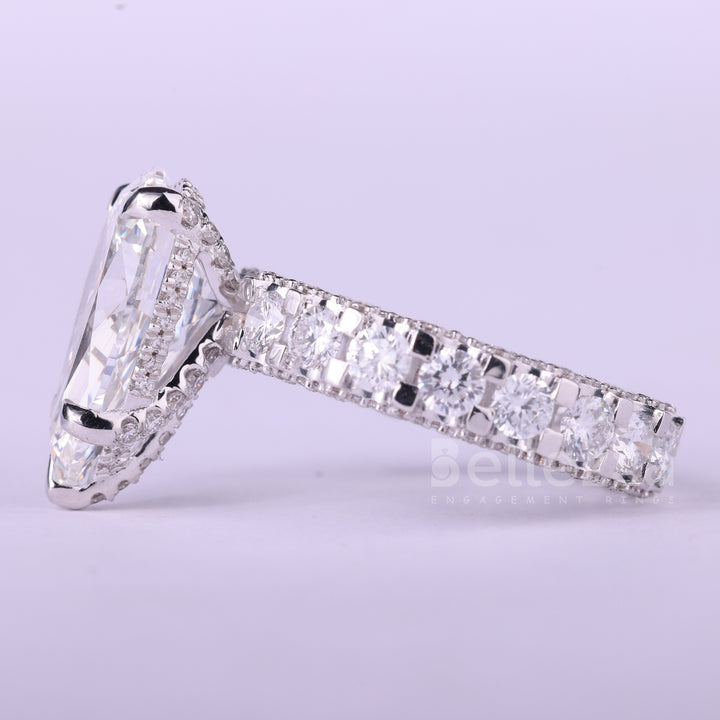 4.0CT Pear Cut Diamond Pave Setting Full Eternity Engagement Ring