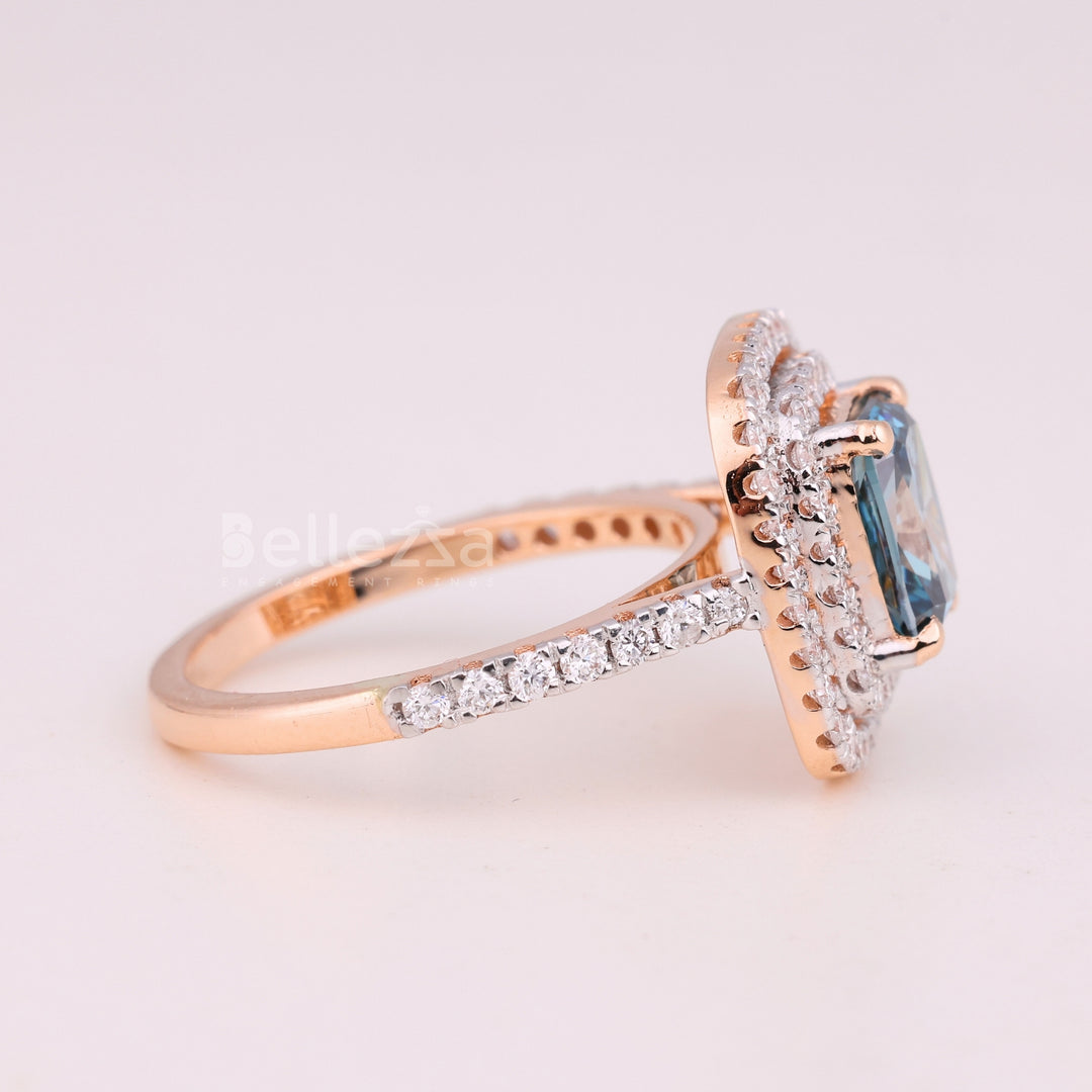 1.50CT Aquamarine Blue Elongated Cushion Cut Double Halo Engagement Ring