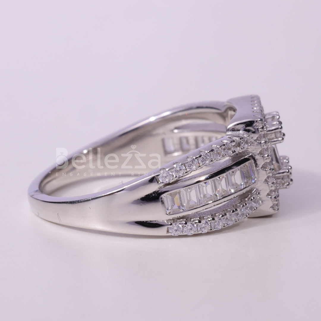 Round & Baguette cut Cluster Diamond Moisssanite Engagement Ring