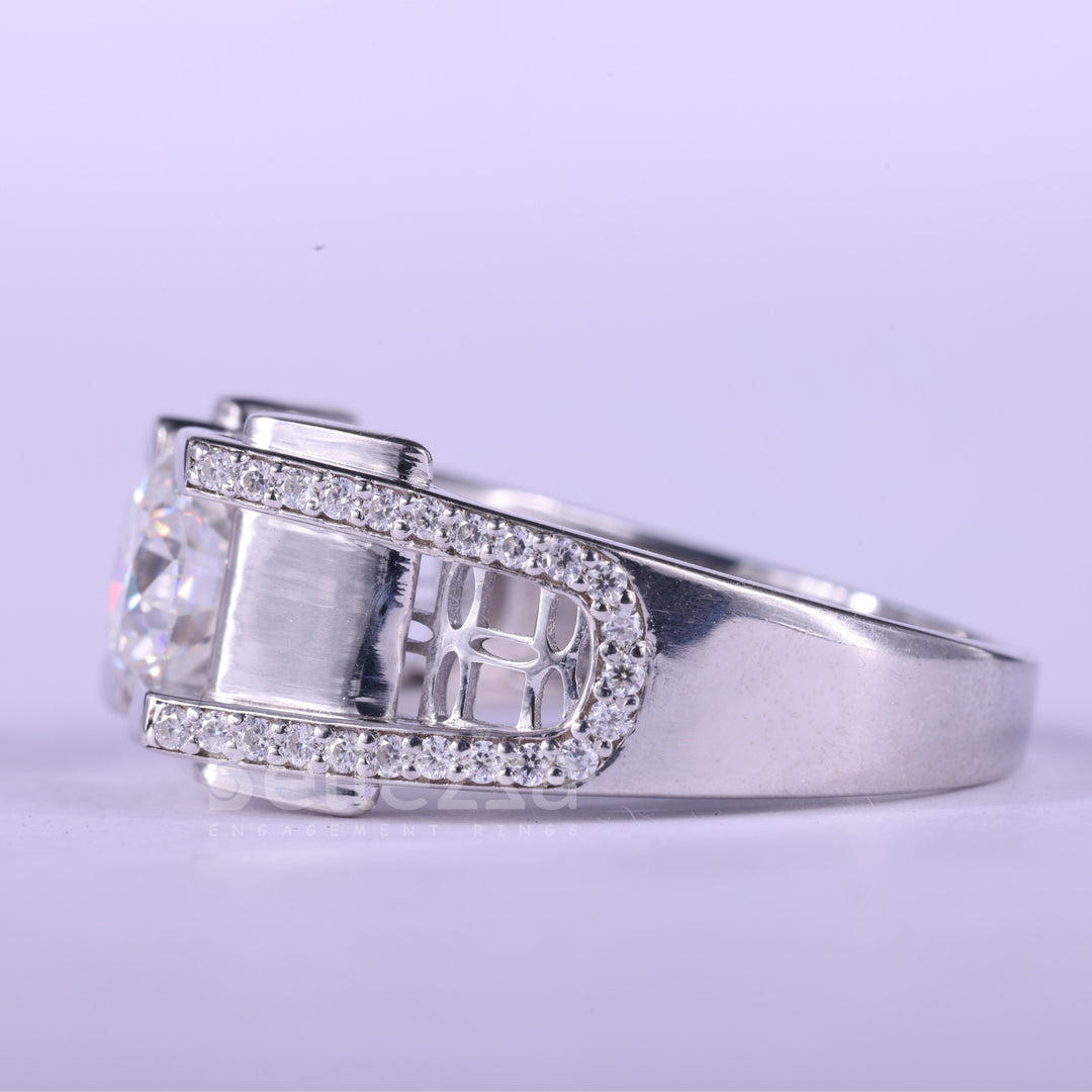 1.0CT Round Cut Unique Moissanite Men's Engagement Ring