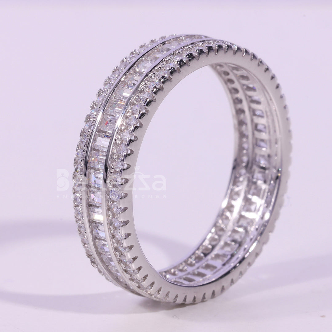 Baguette & Round Cut Moissanite Diamond Full Eternity Wedding Band