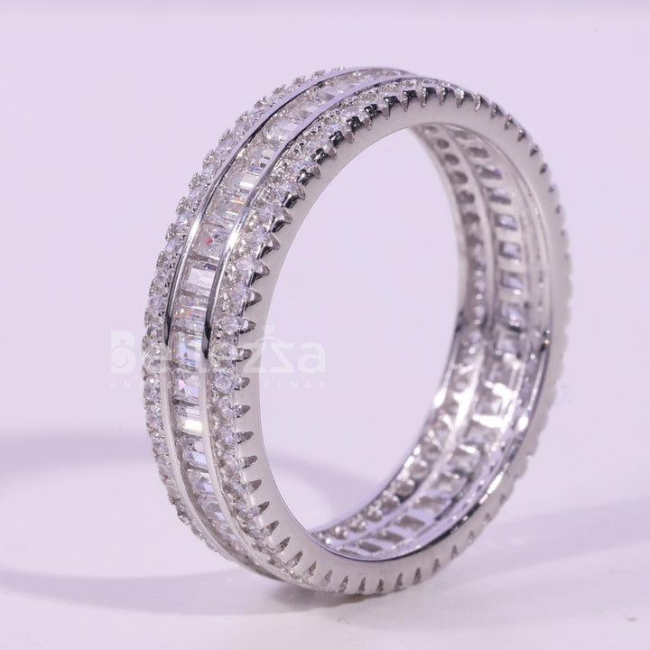 Baguette & Round Cut Moissanite Diamond Full Eternity Wedding Band