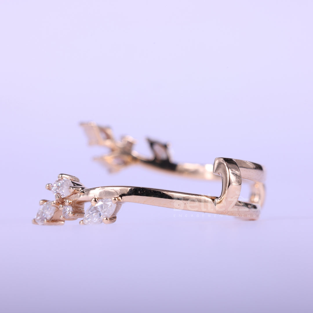 Marquise & Round Cut Cluster Diamond Open Cuff Style Band