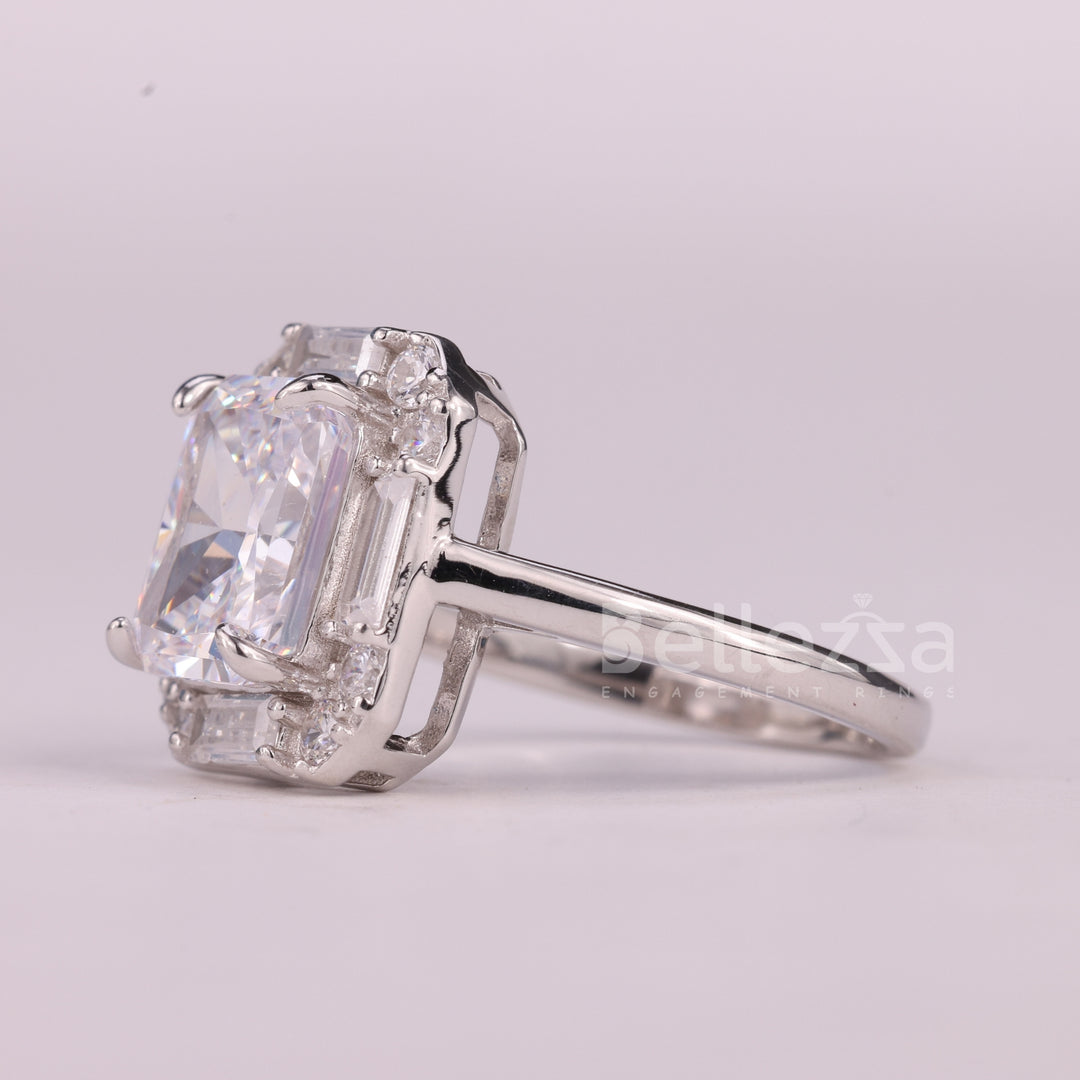 1.0CT Radiant Cut Halo Setting Moissanite Engagement Ring