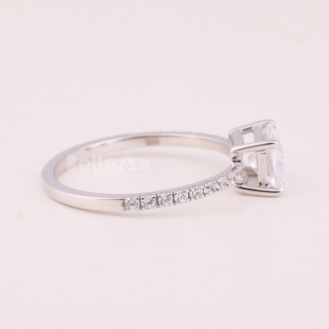 1.0CT East-West Emerald Cut Pave Setting Moissanite Engagement Ring