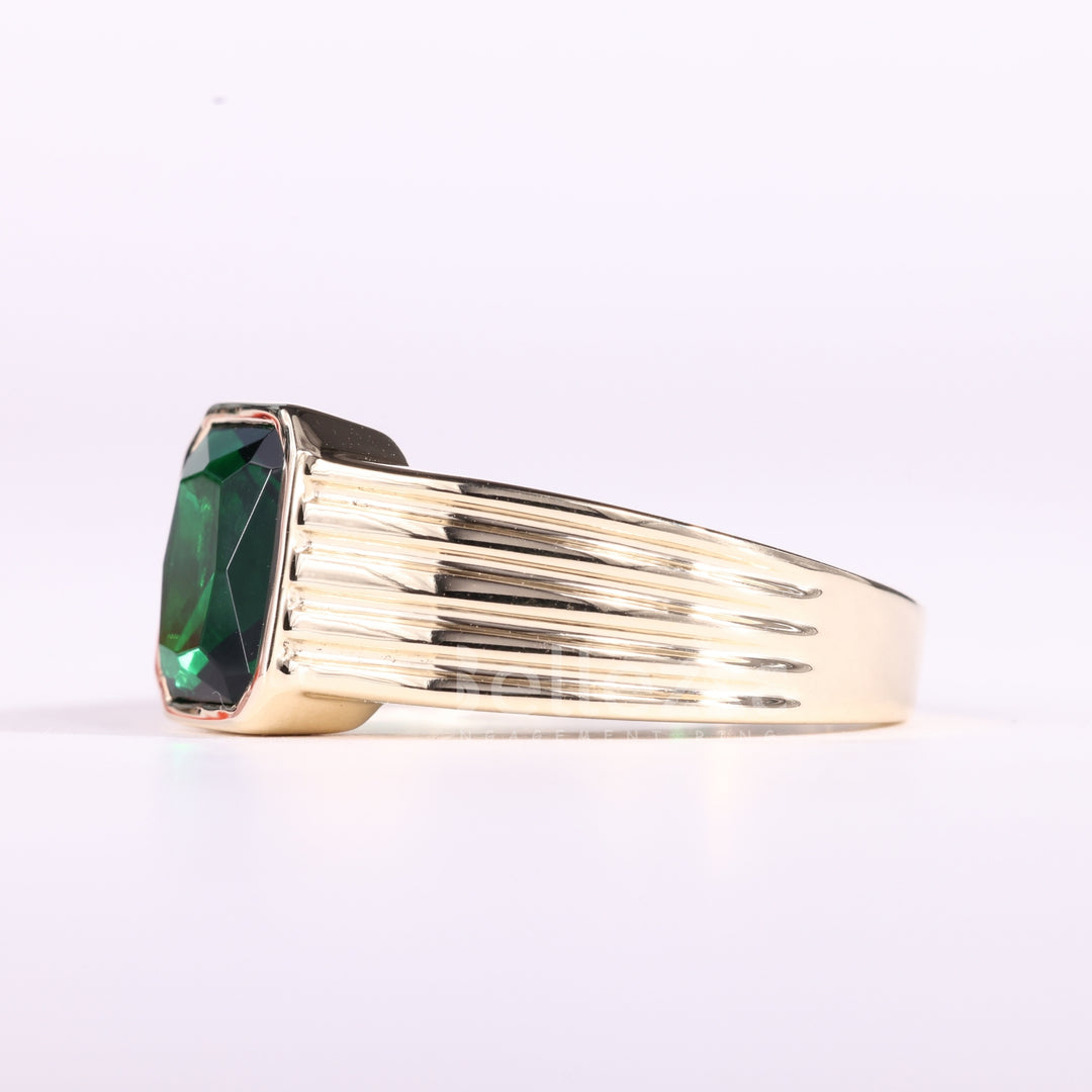 1.50CT Emerald Cut Green Gemstone Bezel Setting Men's Wedding Ring