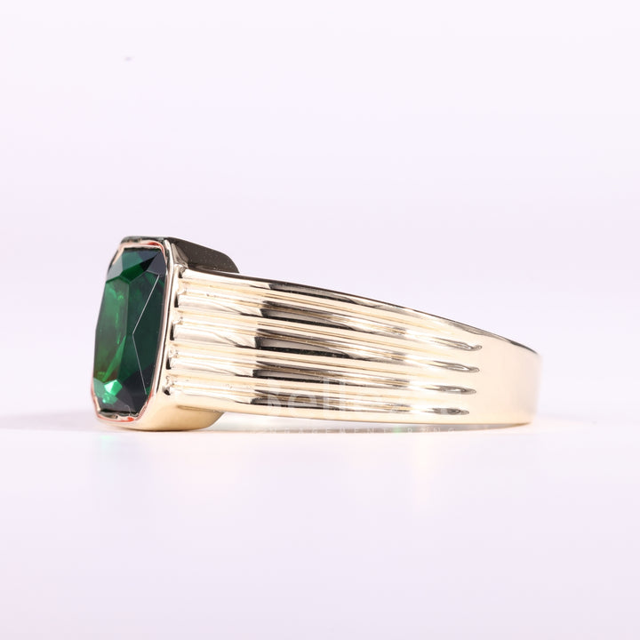 1.50CT Emerald Cut Green Gemstone Bezel Setting Men's Wedding Ring