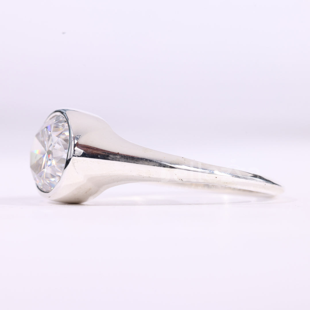 2.0CT East-West Oval Cut Bezel Set Solitaire Moissanite Engagement Ring