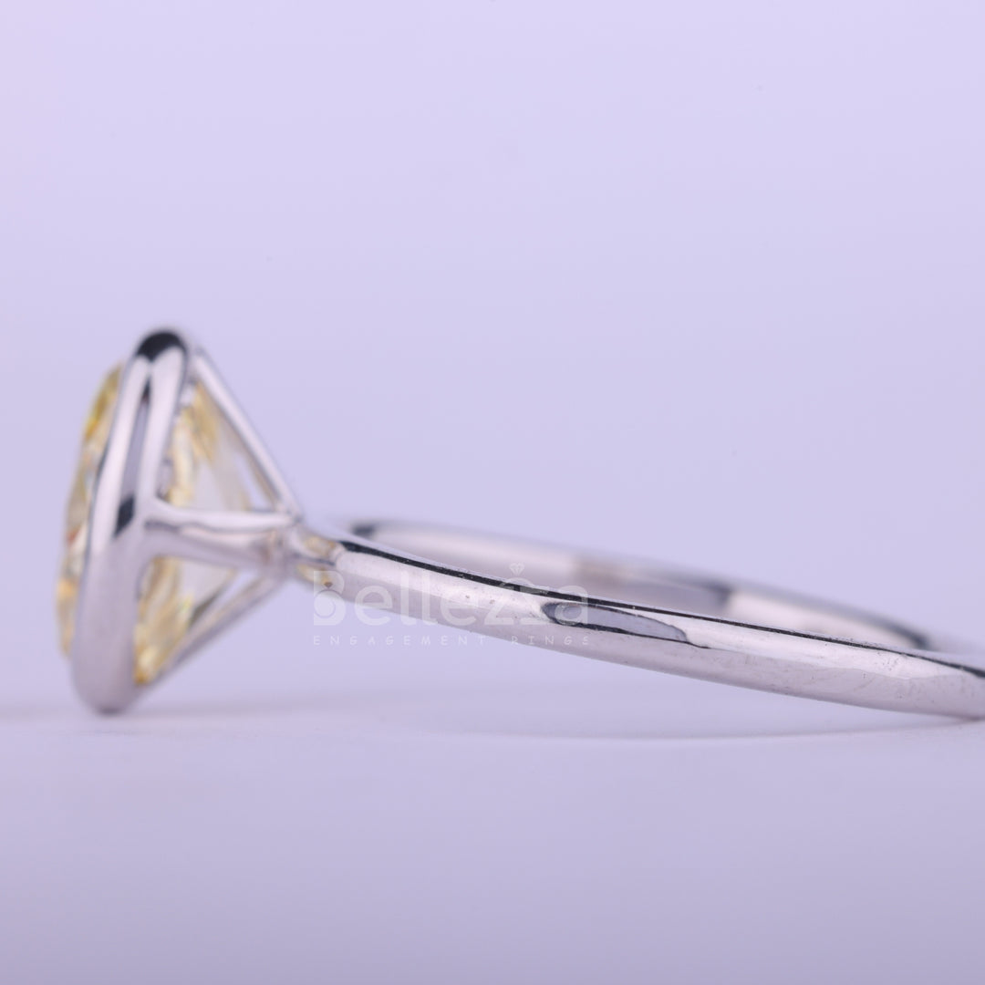 1.50CT Yellow Oval Cut Bezel Setting Solitaire Moissanite Enaggement Ring