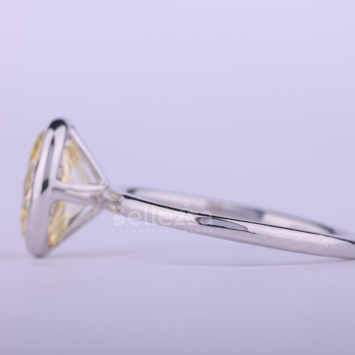 1.50CT Yellow Oval Cut Bezel Setting Solitaire Moissanite Enaggement Ring