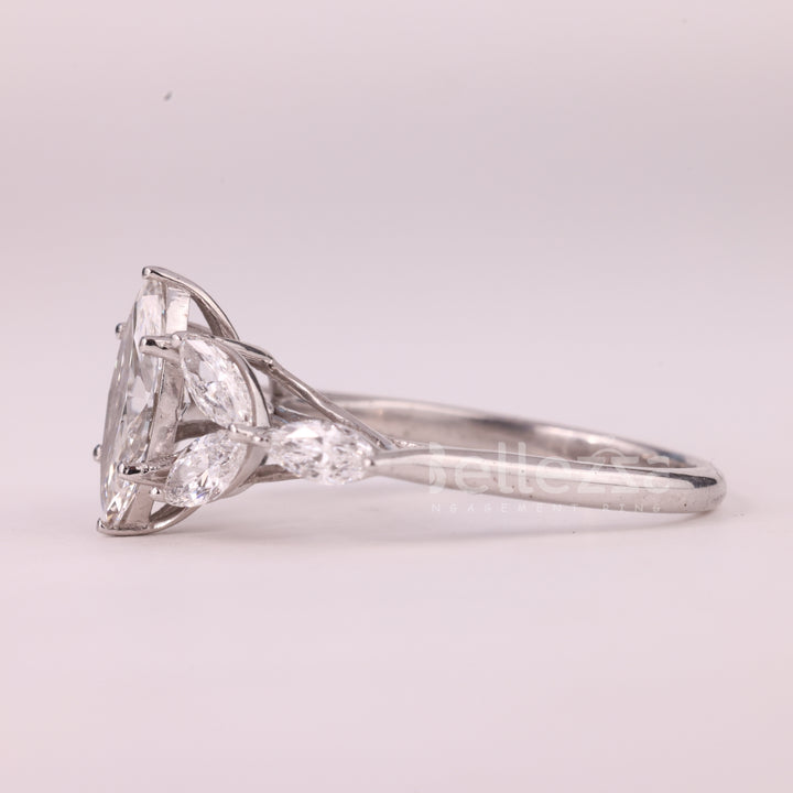 1.50CT Marquise Cut Cluster Diamond Moissanite Engagement Ring