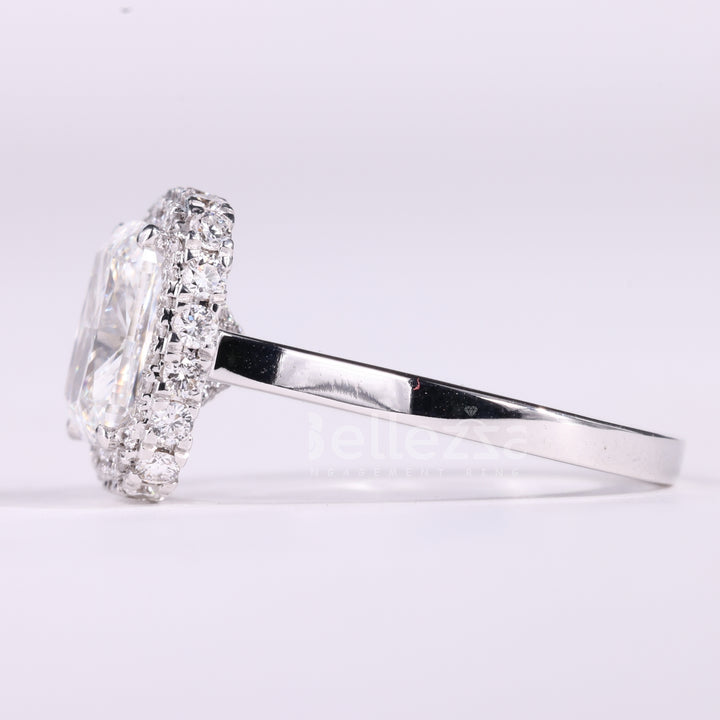 1.50CT Elongated Cushion Cut Halo Setting Moissanite Engagement Ring