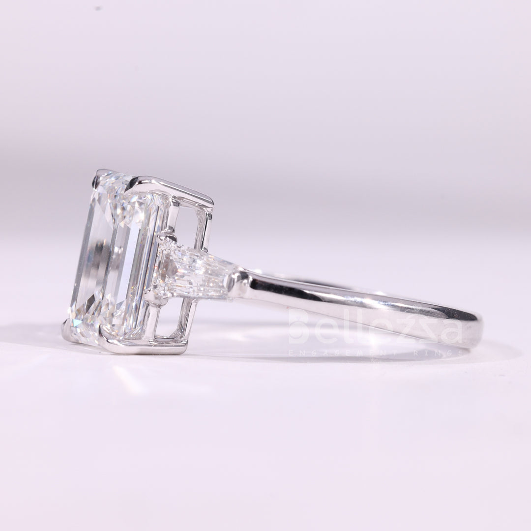 1.50CT Emerald Cut Diamond Three Stone Moissanite Engagement Ring