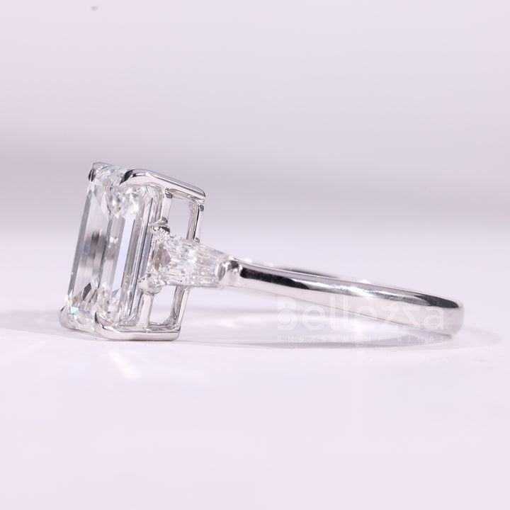 1.50CT Emerald Cut Diamond Three Stone Moissanite Engagement Ring