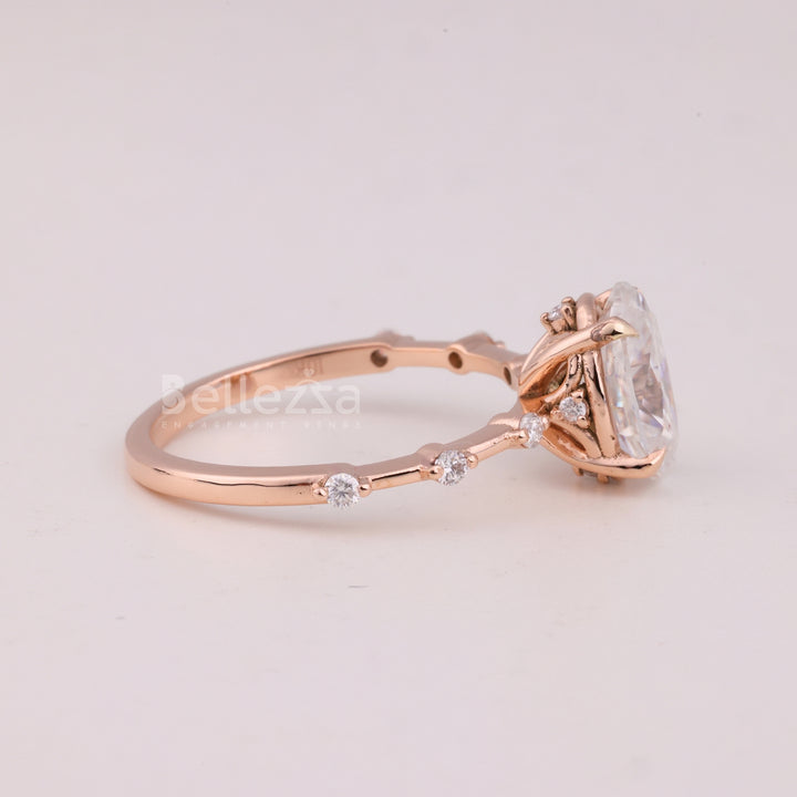 1.50CT Oval Cut Diamond Petite Pave Setting Moissanite Engagement Ring