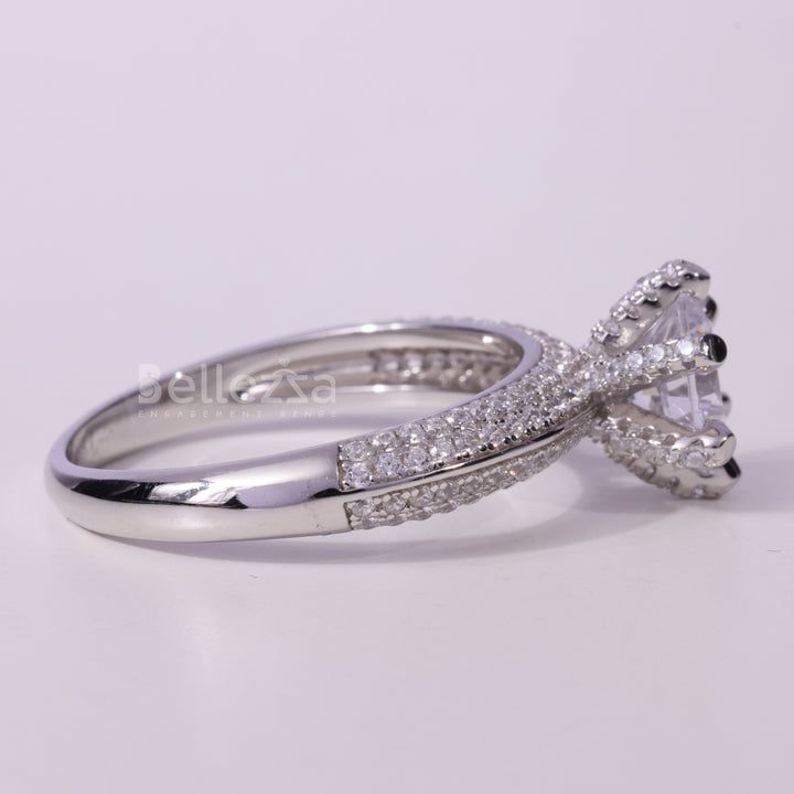 0.75CT Round Cut Cluster Diamond Moissanite Engagement Ring