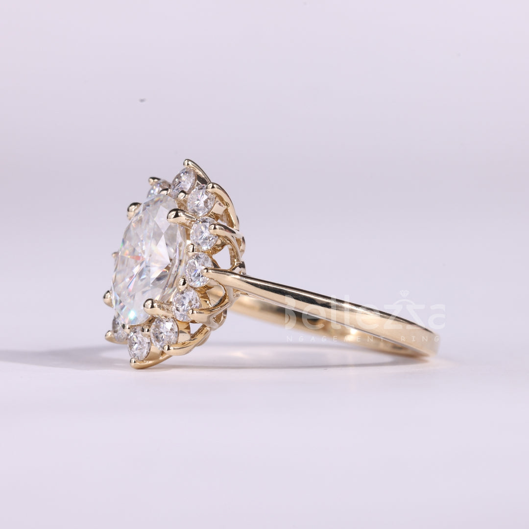 1.50CT Oval Cut Floral Halo Setting Moissanite Engagement Ring