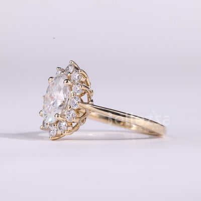 1.50CT Oval Cut Floral Halo Setting Moissanite Engagement Ring