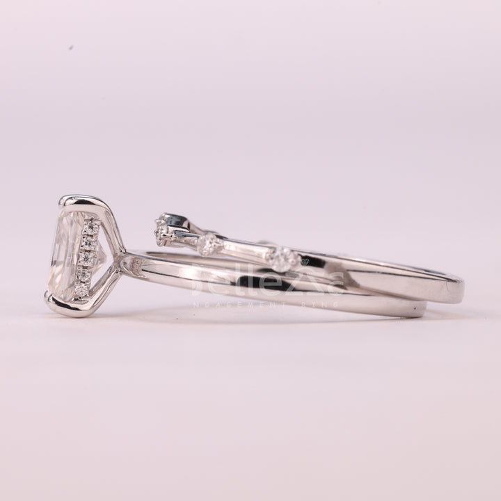 1.0CT Radiant Cut Petite Pave Setting Moissanite Bridal Ring Set