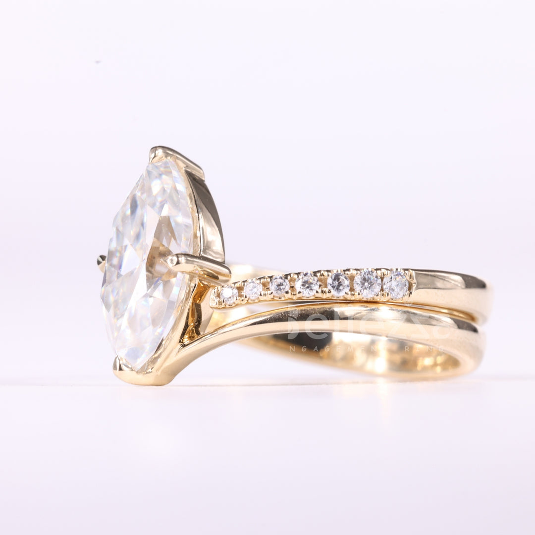 1.50CT Marquise Cut Unique Cluster Diamond Bridal Ring Set