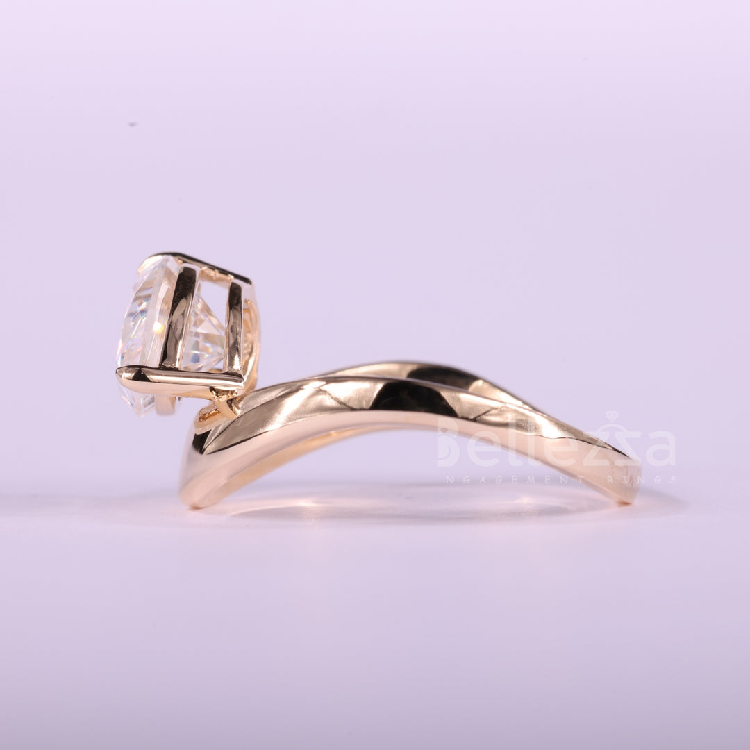 1.50CT East-West Pear Cut Diamond Curved Solitaire Engagement Ring
