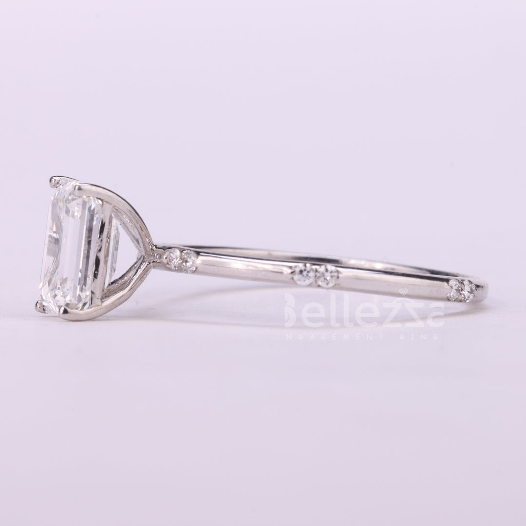 0.75CT Emerald Cut Cluster Diamond Moissanite Engagement Ring